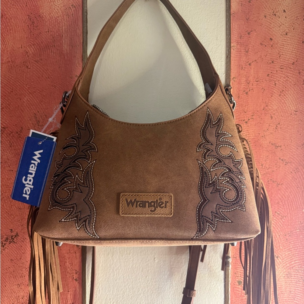 Wrangler Brown Shoulder Bag with Western Stitching crossbody